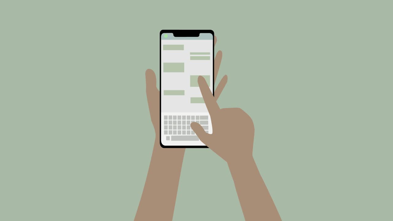 Animated illustration of a hand scrolling a mobile screen. Chatting