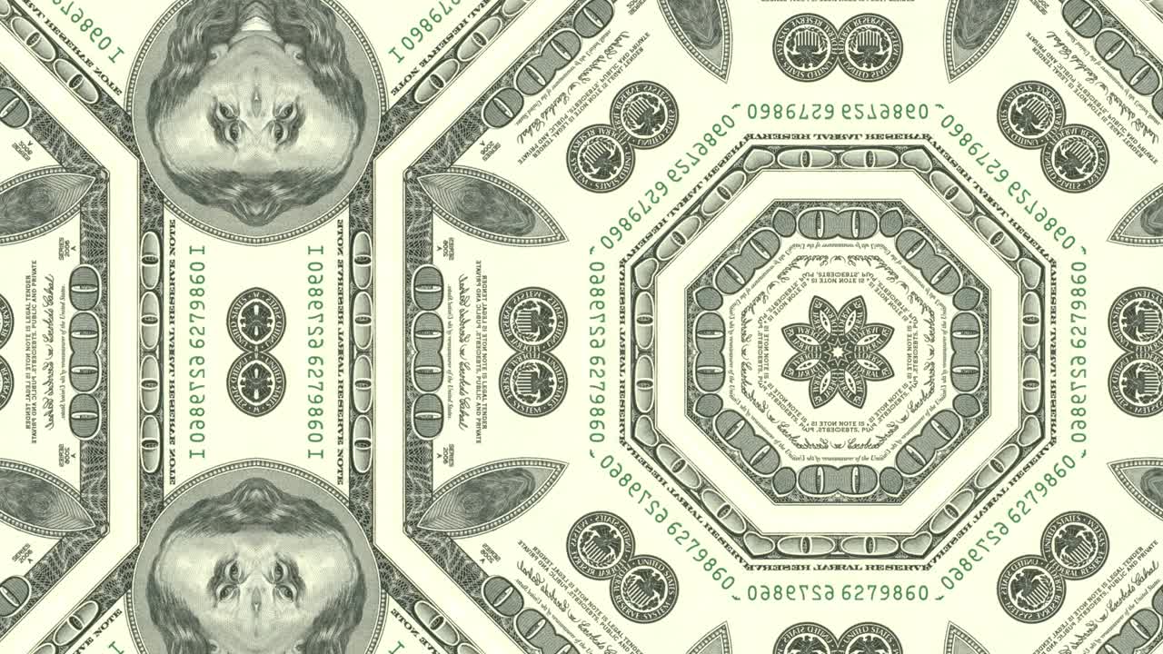 мозаика долларовой купюры в абстрактном анимированном фоне.