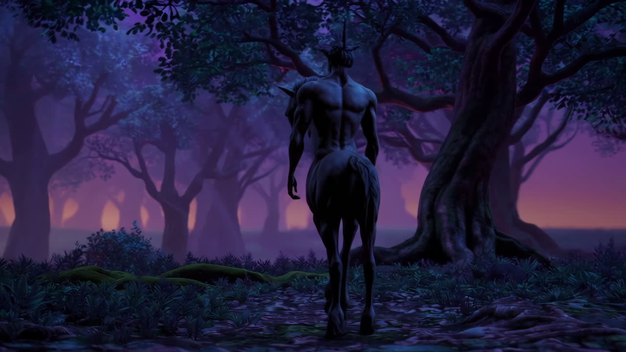 Centaur in a mystical forest at dawn