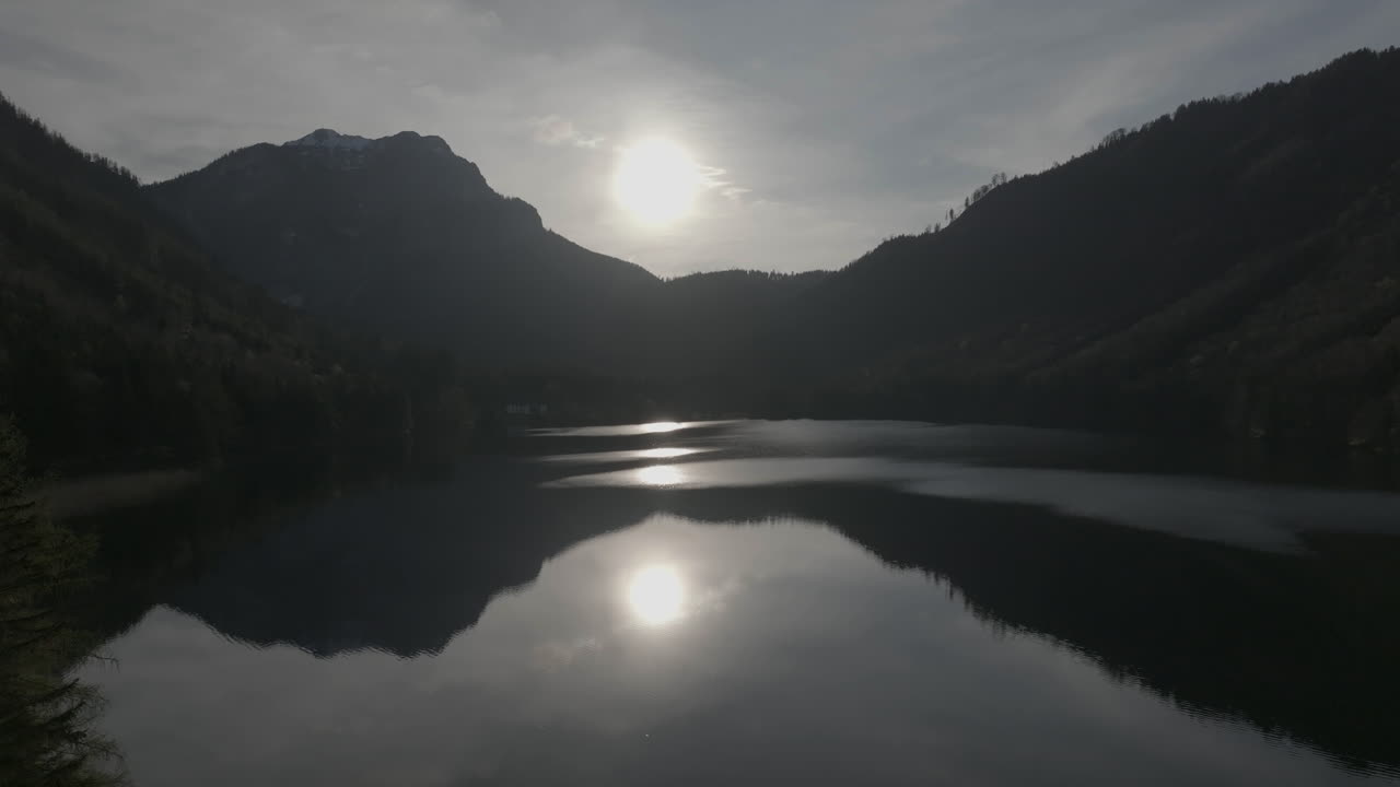 Aerial View of Serene Pristine Landscape and Lake in Alps, Langbathsee, Upper Austria