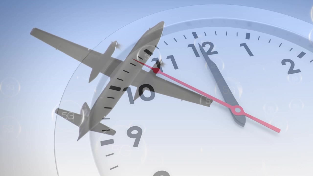 Animation of airplane over clock ticking