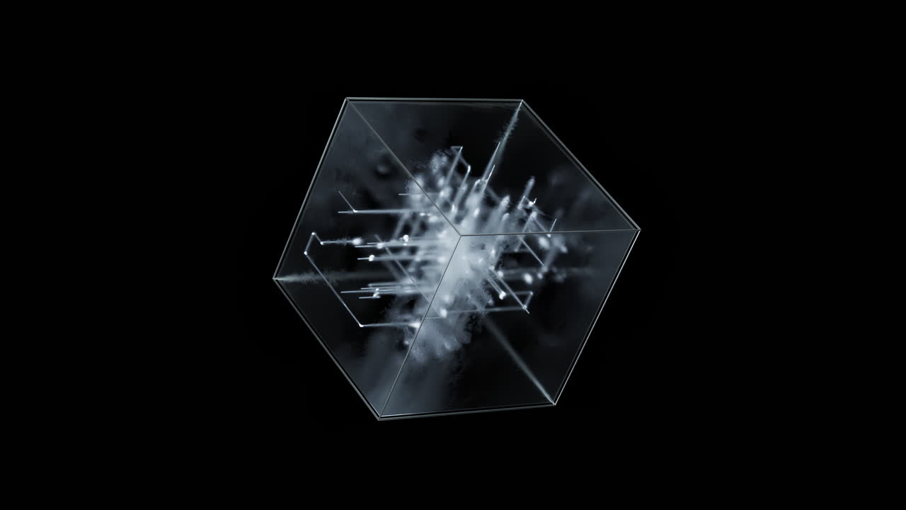 cubo de vidrio transparente con un laberinto en desarrollo en el interior