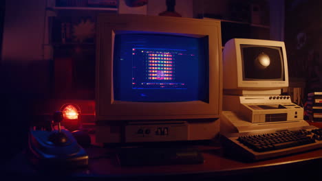 vintage computer gaming setup with crt monitors