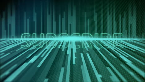Animation of subscribe text over abstract line patterned background on digital interface