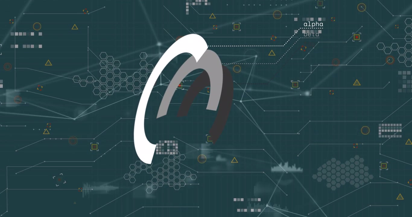 Animation of circles over connected dots and circuit board pattern over abstract background