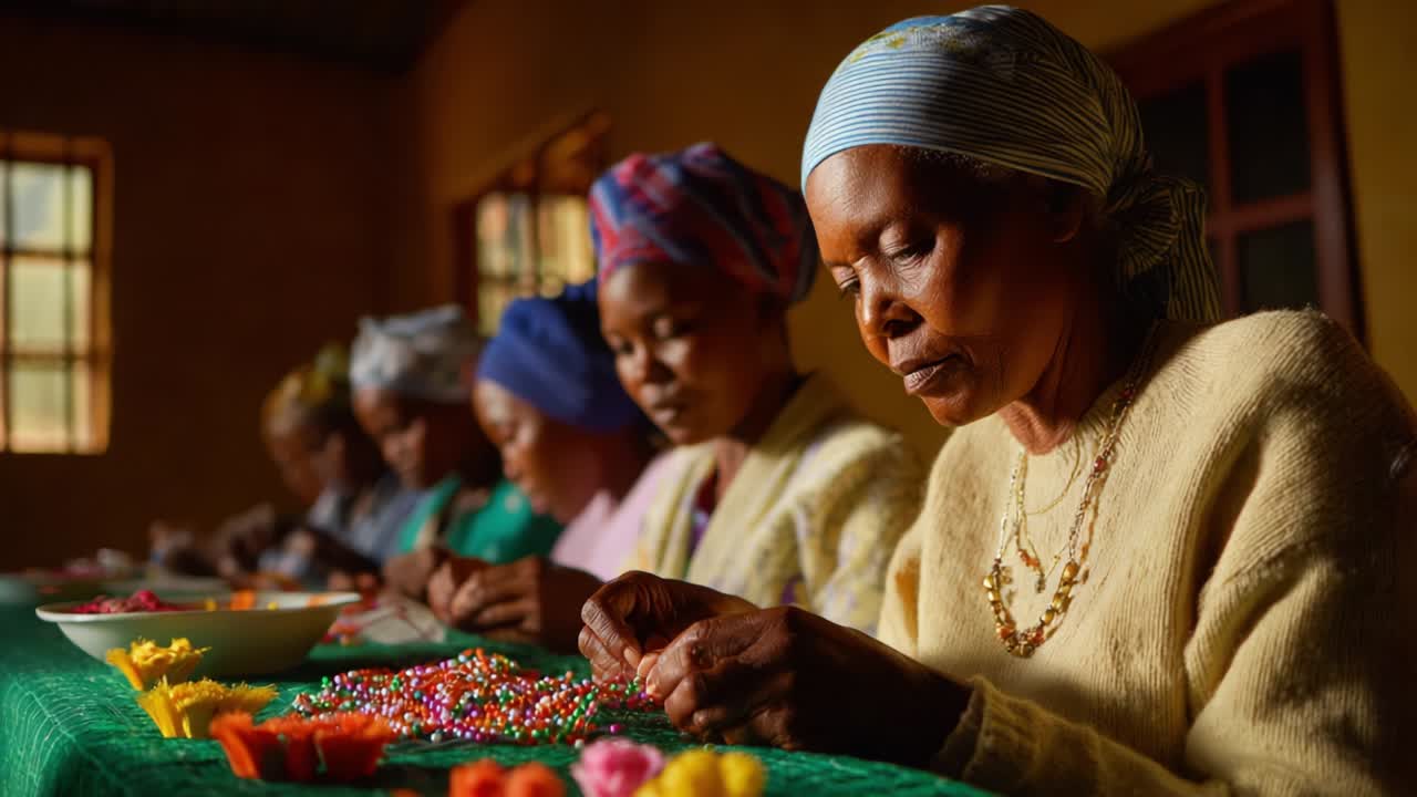 Women crafting beaded jewelry