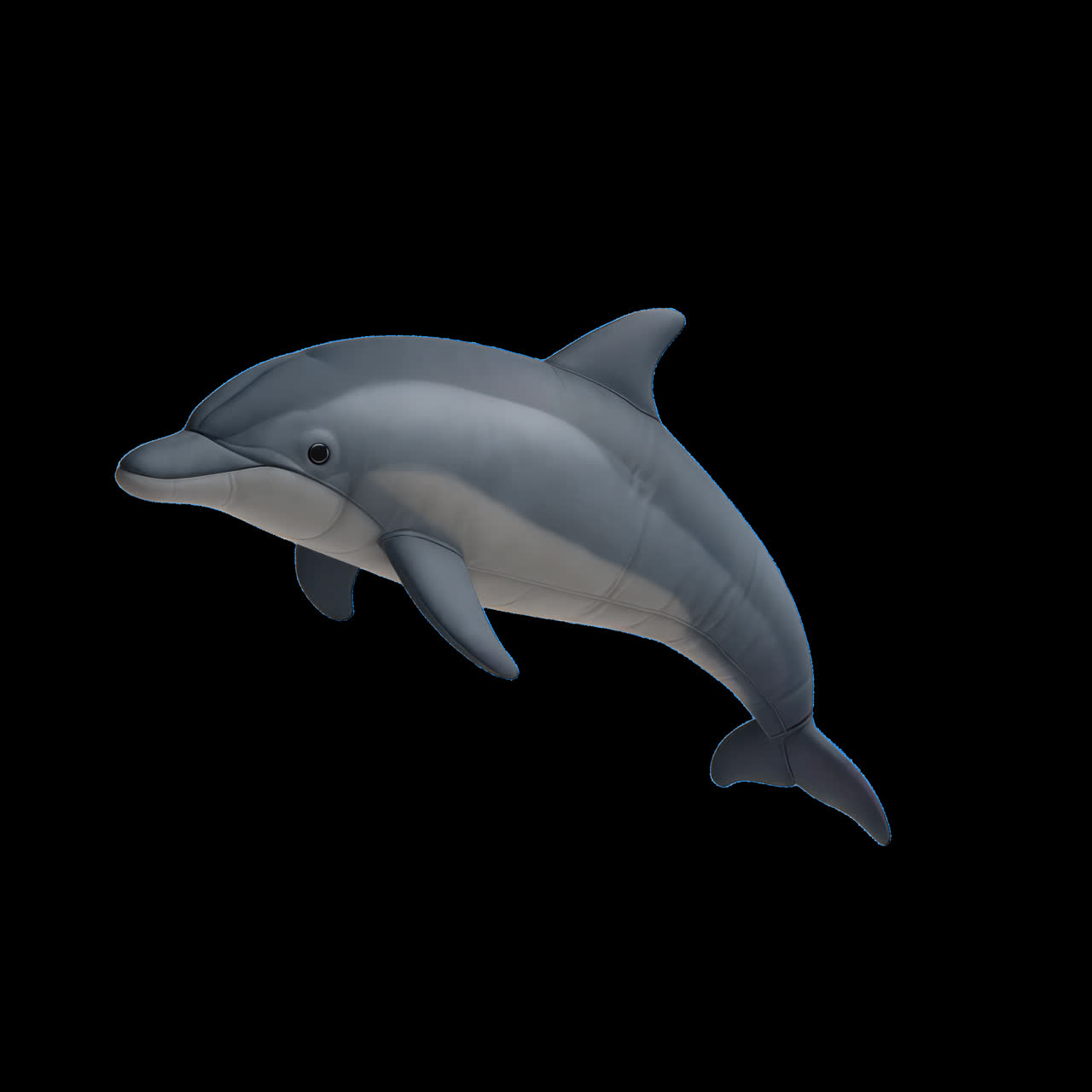 Realistic dolphin toy design animation isolated asset, transparent 4K video, alpha channel, ProRes