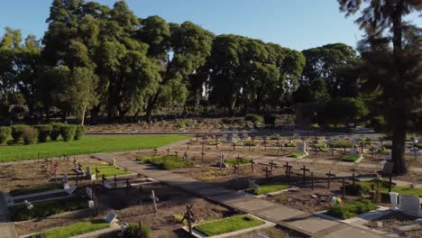 low aerial view flying over cemetery in buenos aires