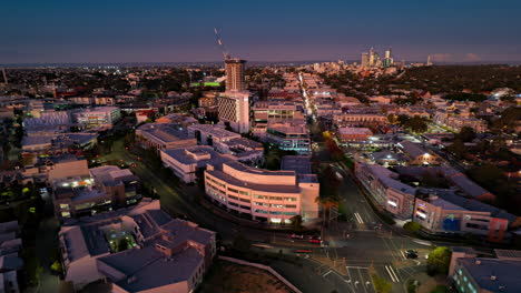 Drone-time-lapse-hyper-lapse-descending-into-Subiaco-at-Twilight