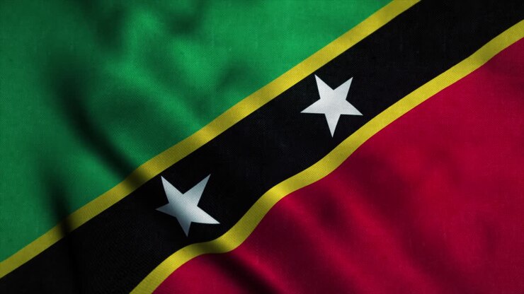 St. Kitts und Nevis Flagge weht im Wind. Nationalflagge von St. Kitts und Nevis. Zeichen von St. Kitts und Nevis nahtlose Schleifenanimation. 4K