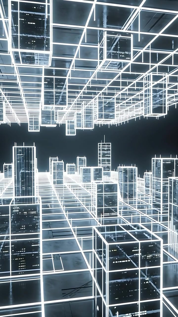 Vertical video: Advancing frames driving pulsing wireframe grid near vanishing point, mirrored grid