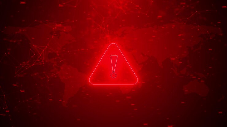 Red cyber warning alert background glowing hazard world map network nodes data numbers security