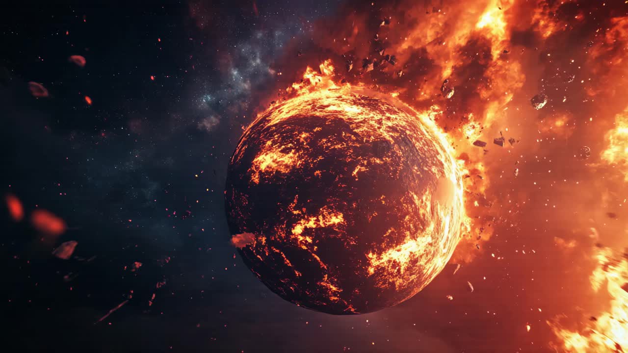 planeta en llamas en el espacio