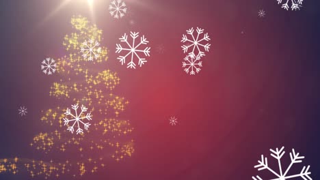 Animation-of-shooting-star-christmas-tree-with-snow-falling