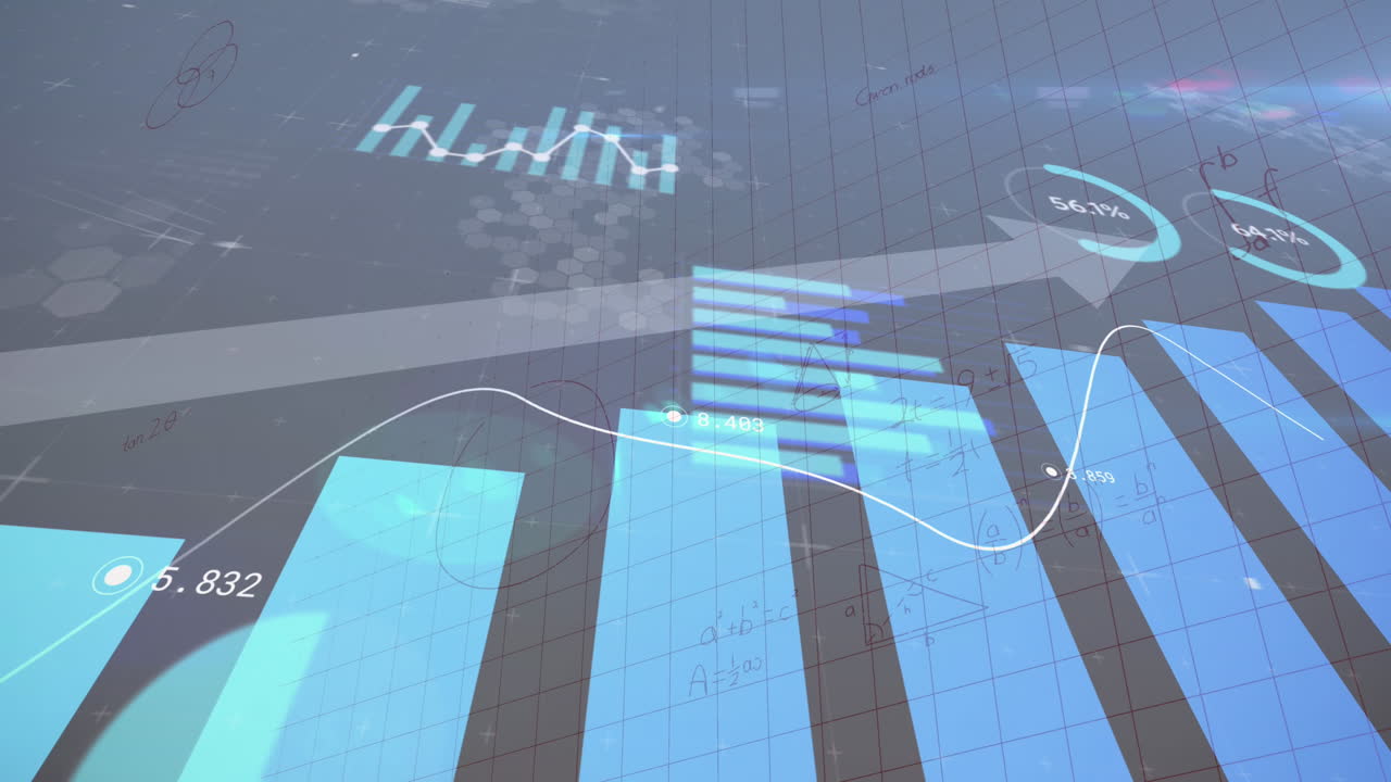 Animation of financial data over mathematical equations in school notebook