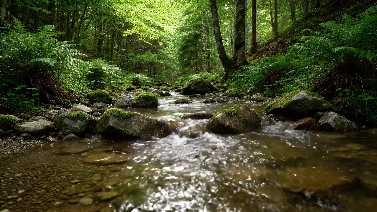 Klar strøm, der flyder gennem en frodig grøn skov