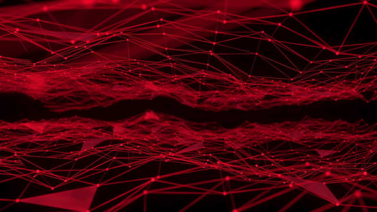 Abstract Network of Red Lines and Dots on a Black Background