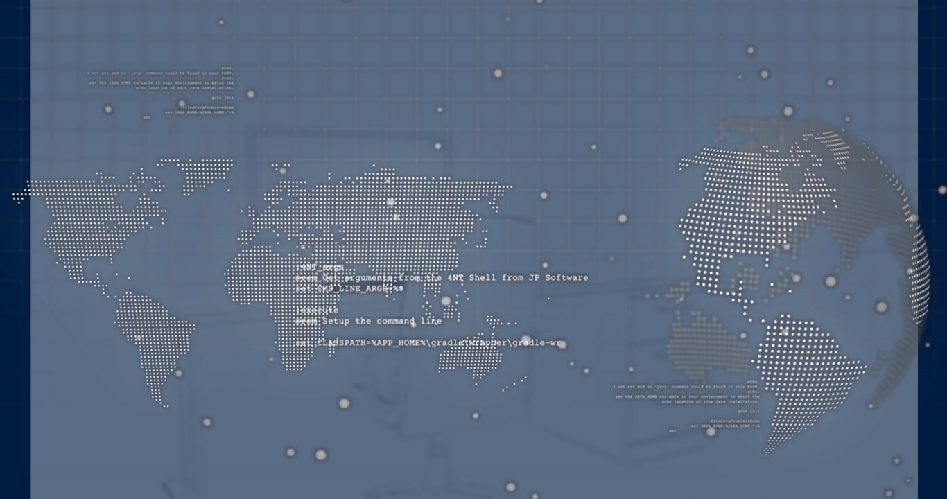 Animation of data processing over globe and world map