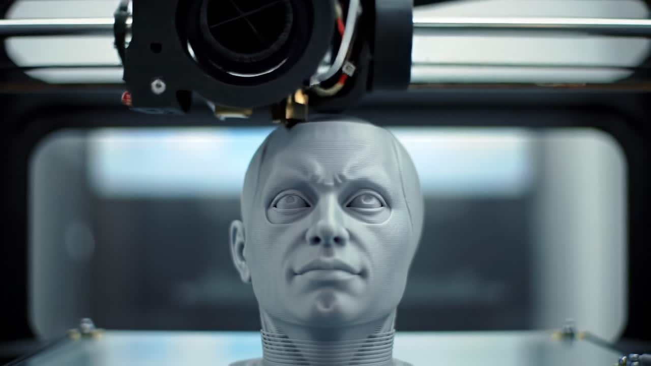 A 3D Printer in Action Creating a Realistic Human Head Model, Showcasing Advanced Technology and Precision in Modern Fabrication Processes