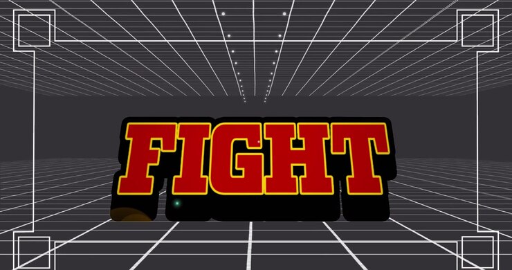 Animazione del testo 'Fight' su forme su sfondo nero