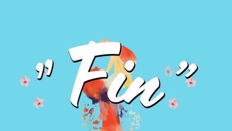 texto de aleta contra salpicaduras de pintura roja y múltiples flores flotando en un fondo azul