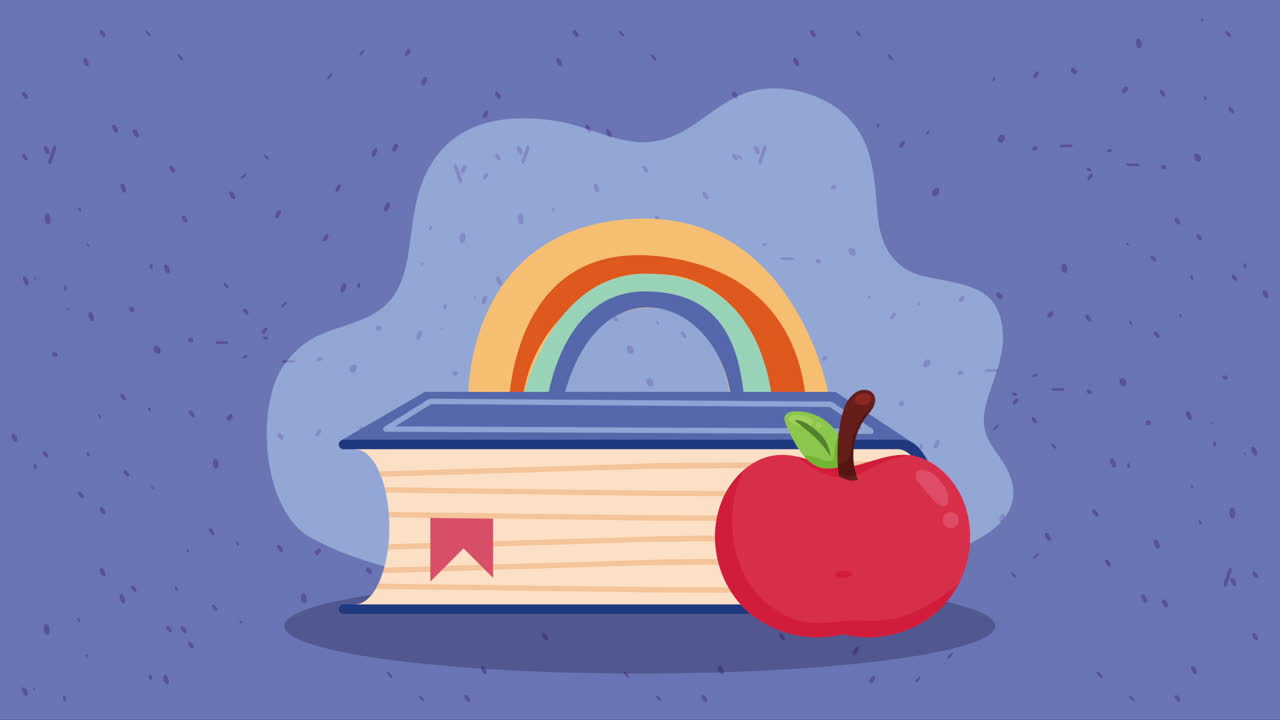 libro de texto con animación de arco iris