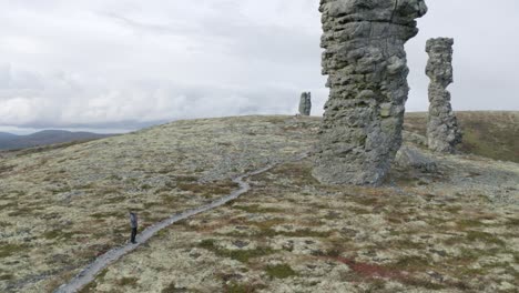 trekking to unique rock formations in the mountains