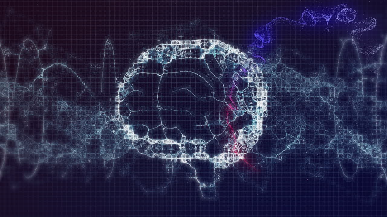 해양 배경에 회전하는 뇌와 파도의 애니메이션