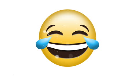 animación del icono de emoji feliz sobre manchas blancas en movimiento sobre fondo negro
