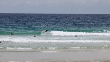 people surfing and swimming at the beach