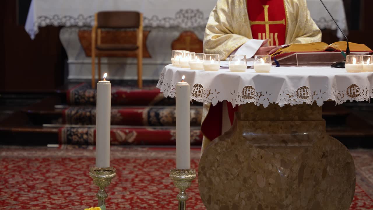 The altar in the church during a communion mass in the Catholic Church.