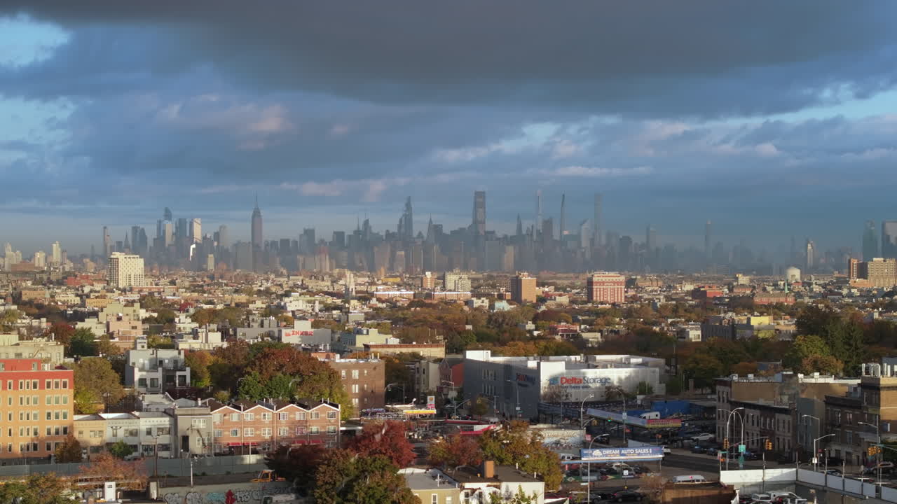 Aerial view of Midtown Manhattan at sunrise. Shot on an autumn morning in New York City.