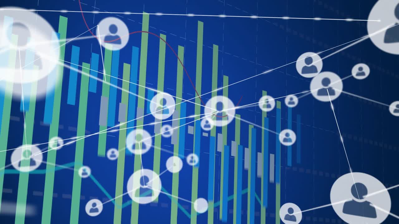 Partendo dalla visualizzazione a griglia, nodi bianchi che si formano e collegano una rete per visualizzare le tendenze dei dati.