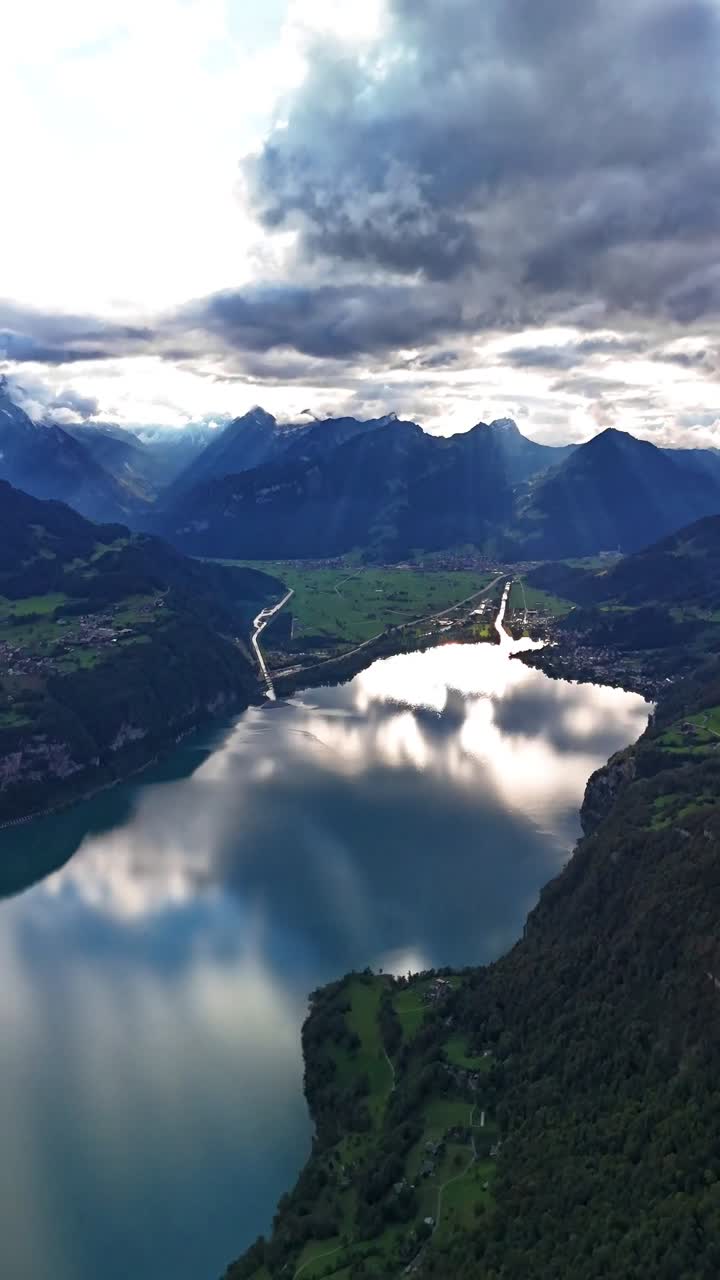 Walensee lake Walen Switzerland aerial timelapse nature landscape cloud layer above