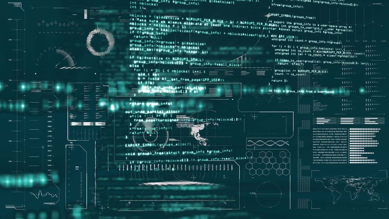 Animation of data processing over gray background