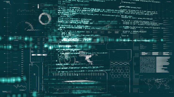Animation of data processing over gray background
