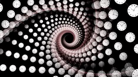 clocks spiral tunnel animation, time concept, rendering, background, with alpha channel, loop