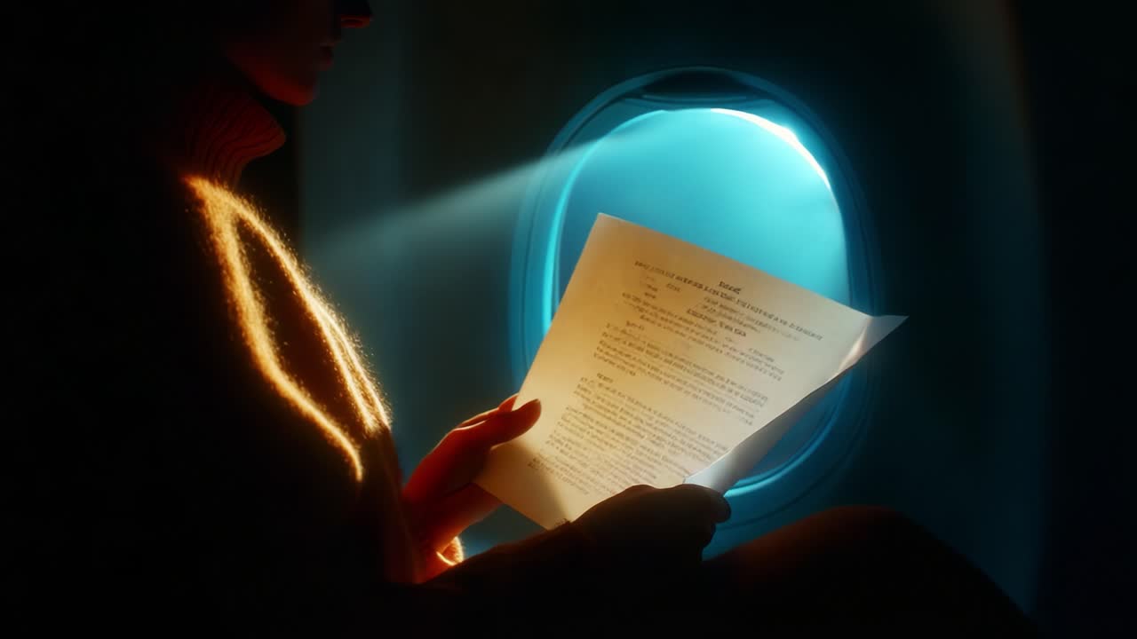 A Passenger Absorbed in Reading While Flying, Illuminated by Sunlight Through an Airplane Window, Creating a Cozy and Tranquil Atmosphere Altitude Experience