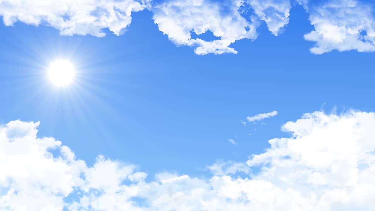 Beautiful blue sky with clouds loop animation background green screen weather nature cloud and sun