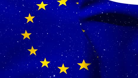 European-flag-floating-with-snowfall