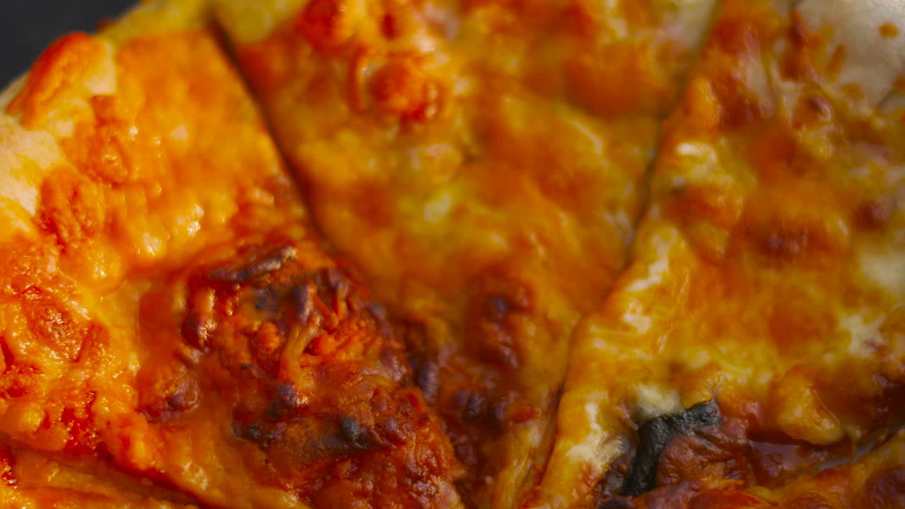 Top View of Freshly Baked Cheese and Tomato Margherita Pizza with Thick Crust. Summer Outdoor Eating