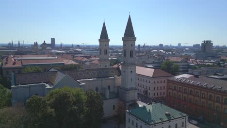 nice aerial top view flight church st ludwig city town munich germany bavarian, summer sunny blue sky day 23