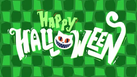 Animation-Eines-Fröhlichen-Halloween-Textes-Auf-Grünem,-Bewegtem-Hintergrund
