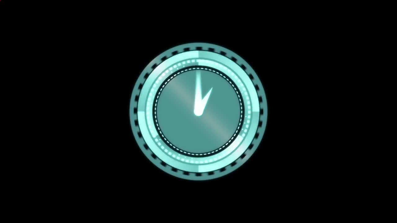 Animation of moving kaleidoscopic shapes and clock over black background