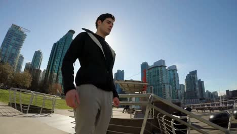 man jogging on stairs 4k