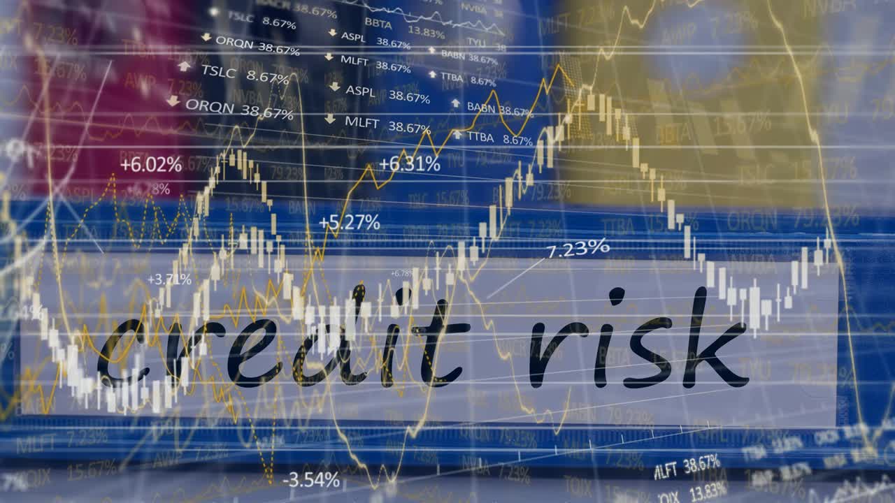 animación del procesamiento de datos financieros sobre la escritura del riesgo de crédito