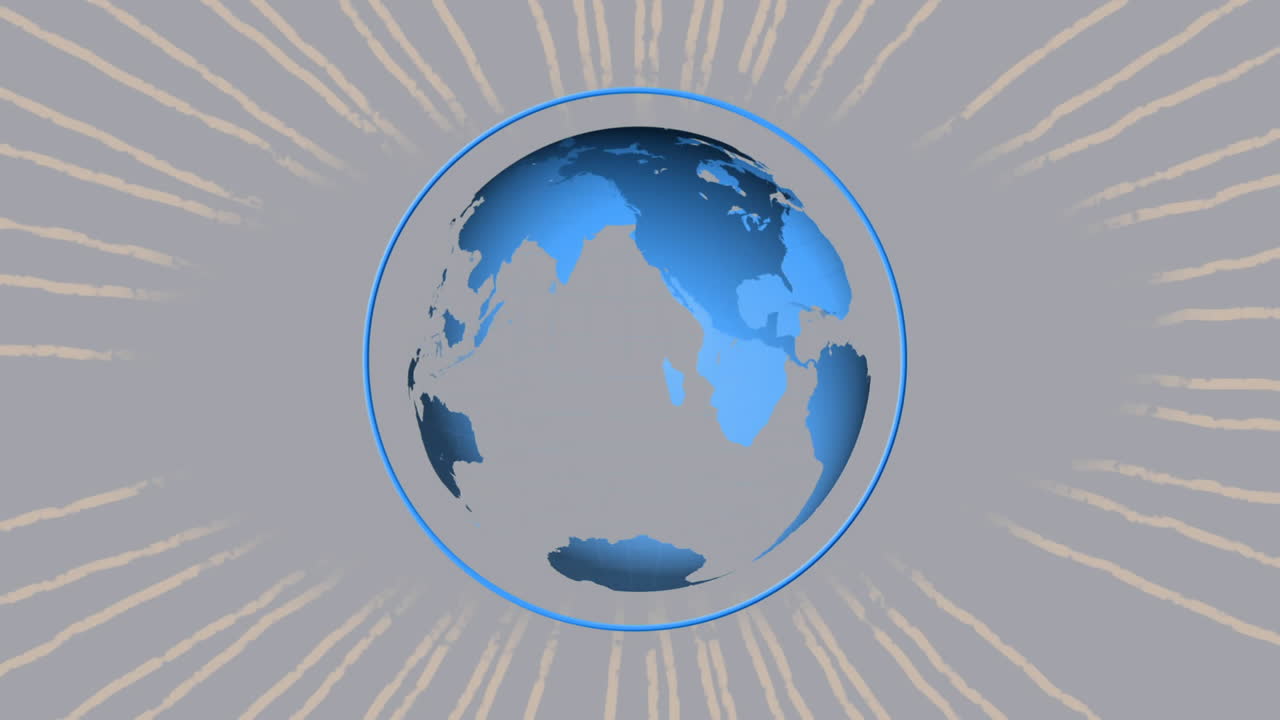 회색 배경에 있는 선 위의 지구상의 애니메이션