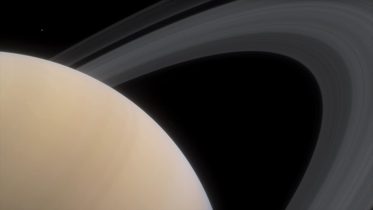 Saturn is a huge planet of the solar system with beautiful rings. Cinematic animation of planet Saturn