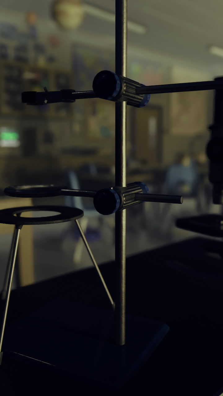 Laboratory setup with scientific equipment in a classroom during daytime