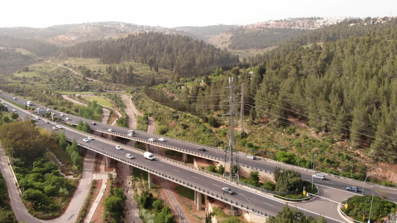 Cars Traffic on bridge aerial view